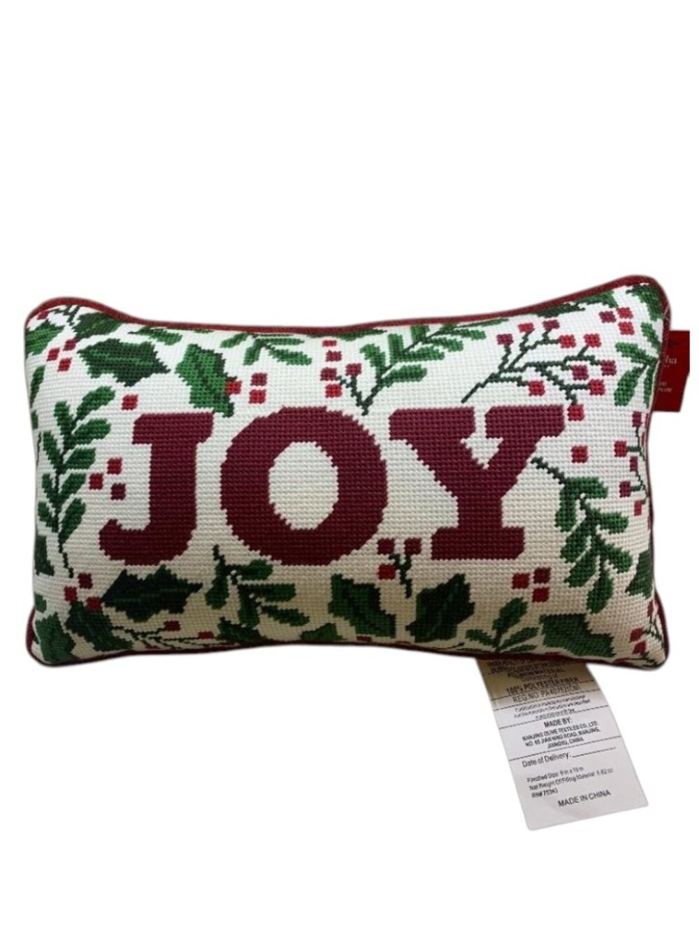 Pillow "JOY" Christmas Holiday Needlepoint Pillow NWT Marth Stewart